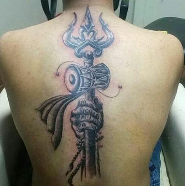 Full Back Shiva Trishul Tattoo Design On Back
