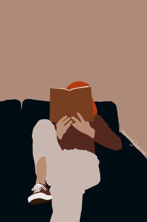illustration art of a person reading on the couch
